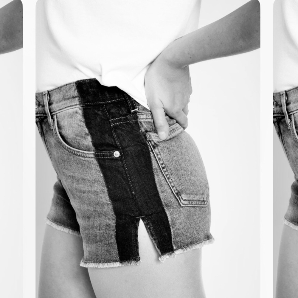 7 FOR ALL MANKIND | 26 / S | Two Tone Denim Jean Raw Hem Cut Off Shorts